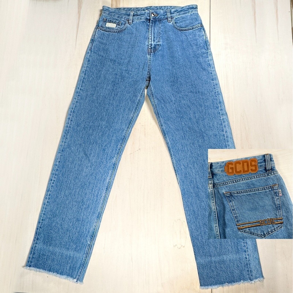 GCDS Jeans Wide Cut Made in Italy Size Large 34 Waist 100%‎ Cotton
